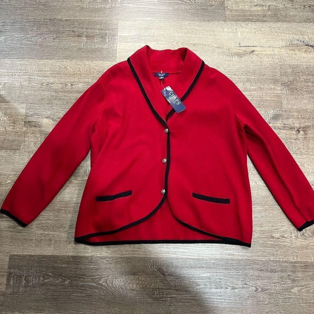Chaps Red Black Trim Button Front Knit Blazer 2X​​​​